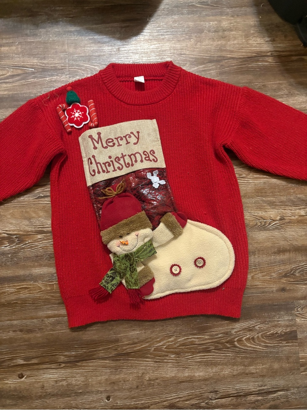 Red Merry Christmas Appliqué Crewneck Sweater for Women